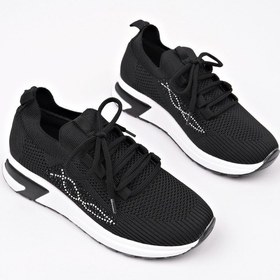 Resim Muggo Martha Kadın Kalın Taban Günlük Triko Taşlı Bağcıklı Sneaker Spor Ayakkabı Siyah 