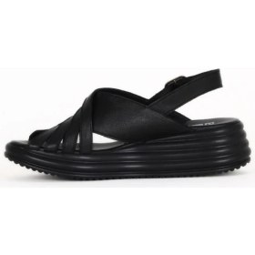 Resim Bueno Shoes Siyah Deri Kadın Dolgu Topuklu Sandalet 01WE3201 01WE3201 