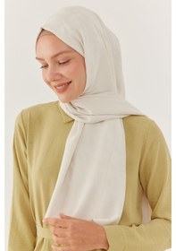 Resim Mirsoy Scarf Kazayağı Desen İpeksi Jakar Şal - Krem Krem 