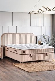 Resim Niron Yatak Line Visco Lüks Baza ve Başlık Seti 160x200 cm Çift Kişilik , Baza ve Başlık Takımı Krem 