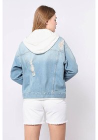 Resim Kadın Garnili Oversize Jean Ceket Açık Mavi 