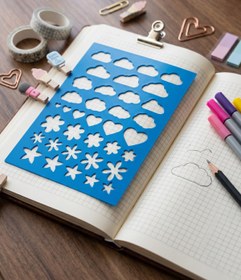 Resim Karmelom Studio Bullet Journal Şekilli Çizim Şablon Cetvel - Bulut, Kalp ve Çiçek Desenli Çizim Aracı 