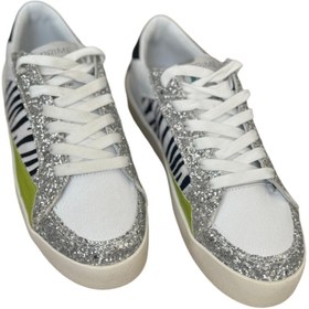 Resim ND Shoes Kadın Hakiki Deri Simli Spor Ayakkabı 