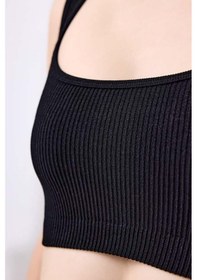 Resim Cottonhill Premium - Kadın Siyah Seamless Kare Yaka Crop Top Büstiyer Siyah 