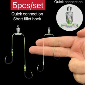 Resim 5 adet/set Hızlı Bağlantı Kısa Fillet Çengel - Karbon Çelik Çift Uçlu Olta Çengeli, Üstün Örgülü Çizgi, Taze ve Tuzlu Su Balıkçılığı için İdeal 