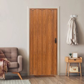 Resim Faran Dekorasyon 72 x 215 Ceviz Renk Camsız Pvc Akordiyon Katlanır Kapı - Frnakmodel-05 