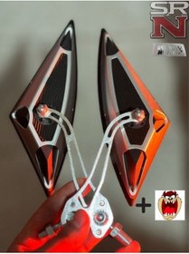Resim Gms Cg Cup Scooter Motosiklet Modifiye Gri Üçgen Yarasa Ayna Takımı(10mm8mm)+Tzmnya Sticker 