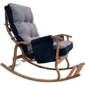 Resim Zuesse Dizayn Mosso Çift Minderli Ahşap Sallanan Sandalye Tv Baba Koltuğu Dinlenme Koltuğu Petrol Yeşili - Gri 