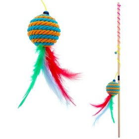 Resim Toplu Kedi Oltası Ahşap Saplı Olta Oyuncak 50 CM 