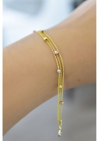 Resim Papatya Silver 925 Ayar Gümüş Gold Kaplama Sırlama Üç Renk Dorika Toplu Zincir Bileklik 