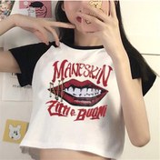 Resim Touz Eysa Maneskin Lips Baskılı Reglan Kol Beyaz Crop 