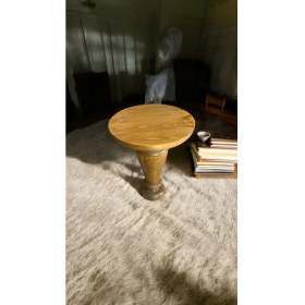 Resim Wooden Ahşap Tekli Mantar Yan Sehpa Modern Tütün Renk Fiskos 