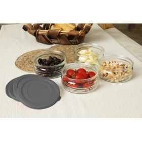 Resim Mediterian 4'lü Cam Kahvaltılık Set, 410 cc, Gri Kapak, Hava Geçirmez Saklama Kabı, 4 Parça 