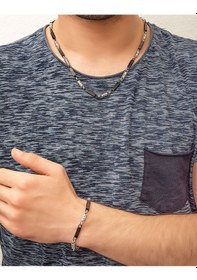 Resim Erkek Çelik Zincir Kolye Ve Bileklik Beyaz 