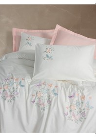 Resim Cotton Box 3d Nakışlı Saten Çift Kişilik Nevresim Takımı Liva Pudra Pudra 