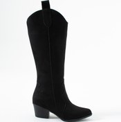 Resim Gökçe Shoes Darolin Siyah Süet Kadın Western Topuklu Çizme 