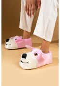 Resim Pembe Potin Köpek Figürlü Sessiz Taban Peluş Kadın Panduf K120-25z 001 