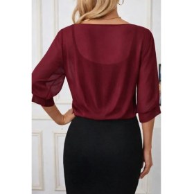 Resim Efnaz Style Kadın Fakir Kollu önden Bağlamalı Kısa şifon Bolero Ceket 