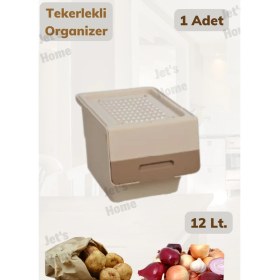 Resim Tekli Tekerlekli Patateslik Soğanlık Oyuncak Kutusu Sebzelik Organizer Kutu Krem 12 Lt 