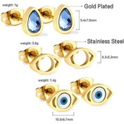 Resim Luxusteel 3 Çift Paslanmaz Çelik Top Küpe Kulak Kıkırdak Piercing Seti İmitasyon Rodyumlu 