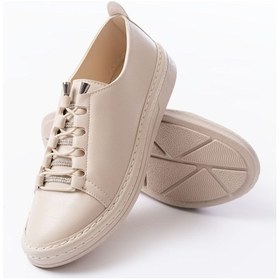 Resim Mk-9026 Bej Bağcıklı Taş Aksesuarlı Günlük Spor Ayakkabı Beyaz 