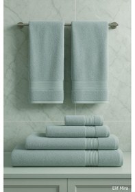 Resim 6 Parça Banyo Havlusu Seti %100 Pamuklu 70x140 Cm Serenio Mint-mint 