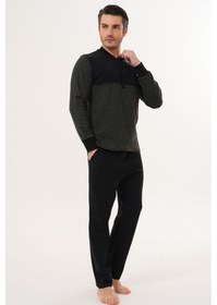 Resim Mecit Pijama Mecit 2999 Yeşil-siyah Selanik Kumaş Kışlık Erkek Pijama Takımı Siyah 