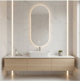 Resim 45x101 Cm Modern Oval Led Banyo Aynası Dokunmatik, Dim Edilebilir 3000k Günışığı Sarı 