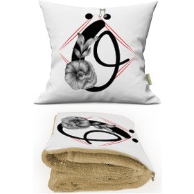 Resim Ö HARFİ Baskılı Kişiye Özel Opsiyonel Battaniyeli Yastık Kırlent 2 in 1 