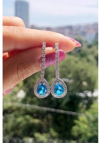 Resim Niki Aksesuar Diamond Model Turkuaz Damla Taşlı Küpe Turkuaz 