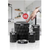 Resim Okyanus Home Diamond Siyah Kromlu Click Kapak Banyo Seti 5'li Siyah 