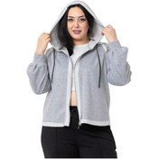 Resim Büyük Beden Kapüşonlu Fermuarlı Üç İplik Gri Melanj Sweatshirt-gri Melanj Gri Melanj 