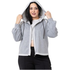 Resim Büyük Beden Kapüşonlu Fermuarlı Üç İplik Gri Melanj Sweatshirt-gri Melanj Gri Melanj 