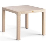 Resim Camsız Kapiçino 90x90 Cm Rattan Bahçe Balkon Masası Krem 