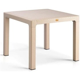 Resim Camsız Kapiçino 90x90 Cm Rattan Bahçe Balkon Masası Krem 