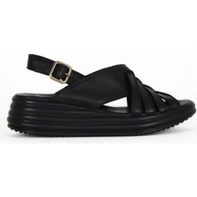Resim Bueno Shoes Siyah Deri Kadın Dolgu Topuklu Sandalet 01WE3201 01WE3201 