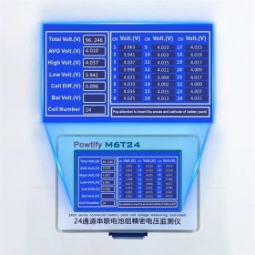 Resim Powtify M6T24 24S Kanallı Yüksek Hassasiyetli Lityum Batarya Gerçek Zamanlı Voltaj Analizörü 