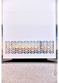 Resim Ekru Dairesel Lazer Kesim Modern Stor Güneşlik Perde 