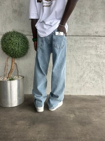 Resim Dikiş Detaylı Mavi Kar Yıkama Relax Baggy Jean - 36 