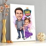Resim Şık Baba ve Prenses Kızı Karikatürlü Kanvas Tablo 