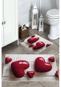 Resim Krem Zemin Kaymaz Taban Kalp Banyo Paspas Bp-36 çok renkli 