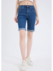 Resim DeFacto Normal Bel Katlamalı Paça Jean Bermuda Şort A1958AX25SMNM28 Mavi 