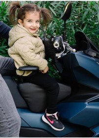 Resim RKS LİNCE Motosiklet Çocuk Koltuğu, Emniyet Kemerli, Siyah Deri, Kollu, 2-8 Yaş Arası, Hediyeli 