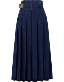 Resim Kemer Detaylı Pileli Lacivert Denim Etek - 38 