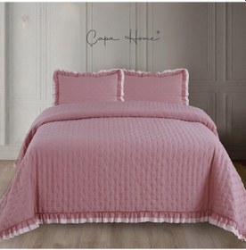 Resim River Rose Pliseli Ultrasonic Yatak Örtüsü Açık Pembe 