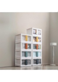 Resim X-large Ebatlı, Üst Üste İstiflenebilir, Katlanabilir Dörtlü Dolap, Renkli Kulplu Çok Renkli 