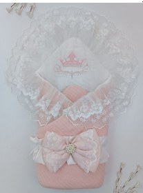 Resim Triko Örg Haki Bebek Kundağı Unisex Bebek Dış Kundak Battaniyesi Hastane Çıkışı Kundak Battaniye Somon 