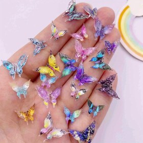 Resim 20 adet Karışık Reçine Renkli Mini Sevimli Glitter Kristal Kelebek Nail Art Düz Geri Rhinestone Aplike Dekor DIY Düğün Scrapbook Aksesuarları El Sanatları 