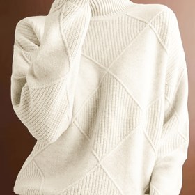 Resim Kadınların Rahat Yüksek Yaka Uzun Kollu Hırka - Kalın Sıcak Pullover Elmas Desenli, Bej, Sonbahar ve Kış için Mükemmel, Şık Katman Parçası, Sonbahar Kış Giyim | Yüksek Yaka Hırka | İnşaat, Hırka Kazak, Kadın Zarif Kış Triko Renkli Taş ile, Kadınlar için Kış Kazak, Kadınlar için Kış Giyim, Kadınlar Kazak Kış, Sonbahar Giyim Kadınlar, Kış Kazak Kadın, Kadınlar için Kazak, Sonbahar Kazak Kadınlar 