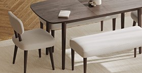 Resim Lyno 77x140 Cm Açılır Yemek Masası Takımı (2 Roa Bench & 2 Roa Sandalye) - Fitilli Kadife - Sütlü Kahve / Koyu Meşe 